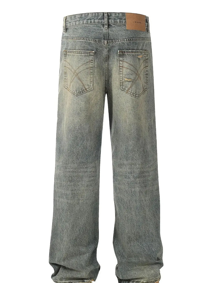 Men's Distressed Washed Straight Jeans - cas7m