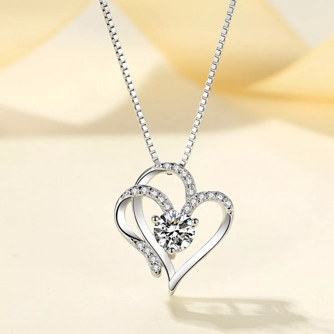 925 Sterling Silver Zircon Heart Necklace - cas7m