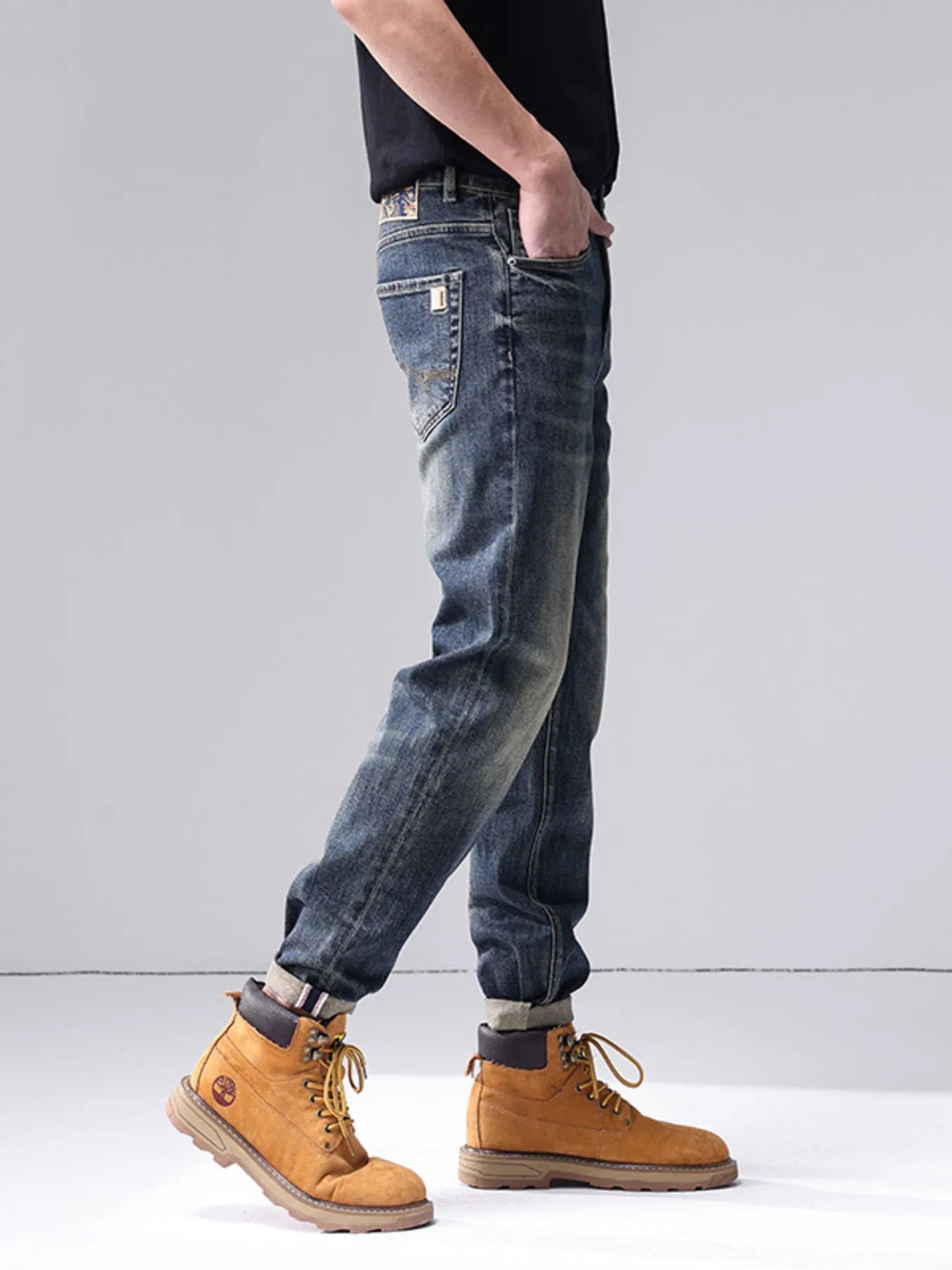 Men's Washed Straight Leg Jeans - cas7m