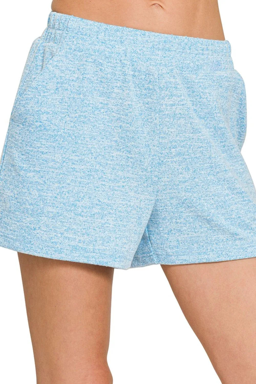 Zenana Soft Melange Hacci Elastic Waist Band Shorts - cas7m