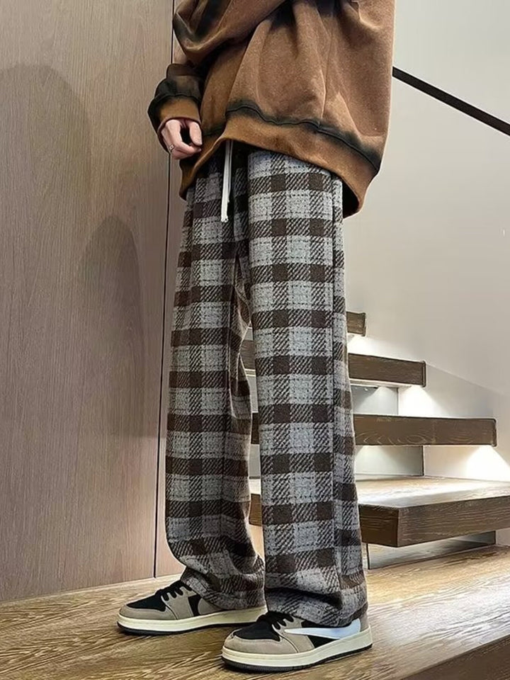 Men's Plus Size Vintage Plaid Wide Leg Pants - cas7m
