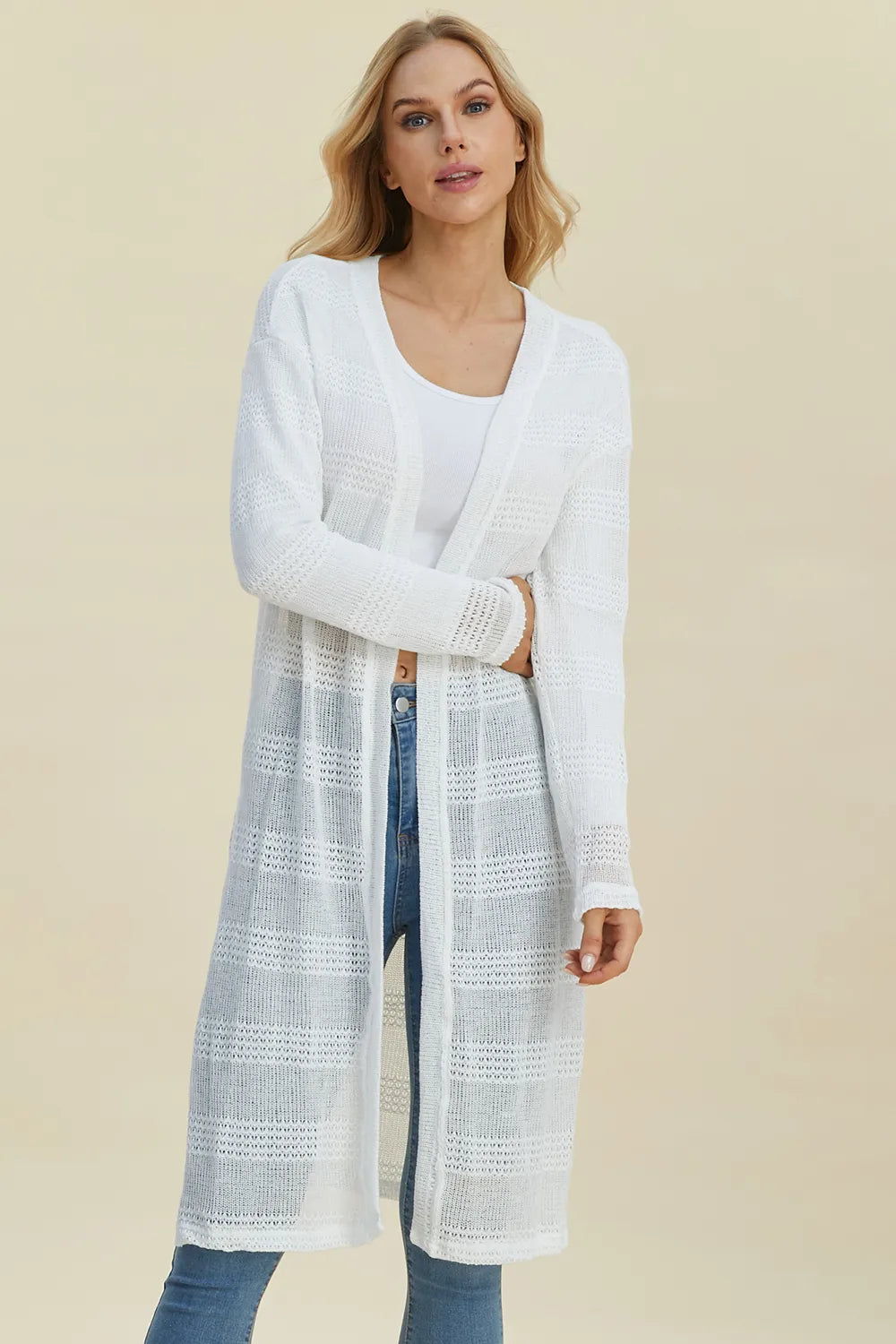 Double Take Full Size Open Front Longline Cardigan - cas7m