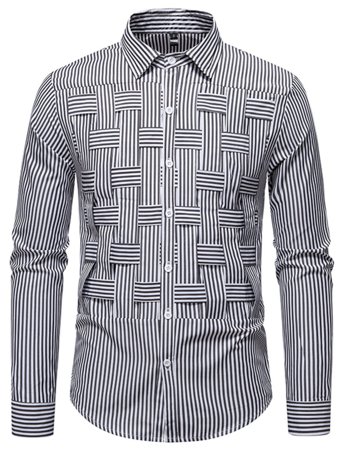 Men's Striped Woven Pattern Long Sleeve Shirt - cas7m