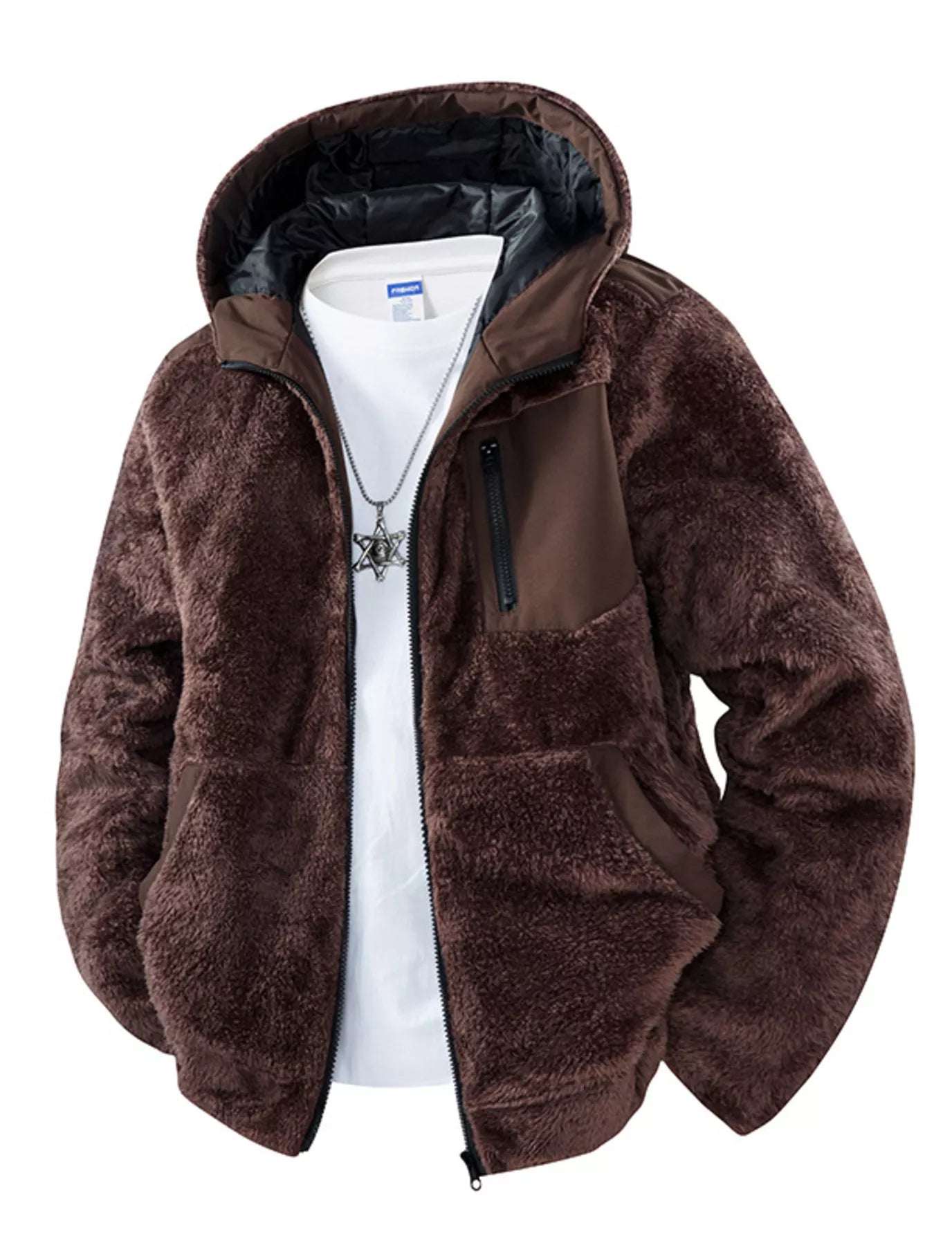 Men's Zip Up Fleece Hooded Jacket - cas7m