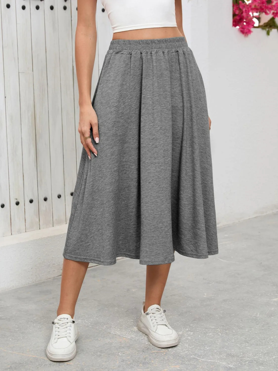 Elastic Waist Skirt With Pockets - cas7m