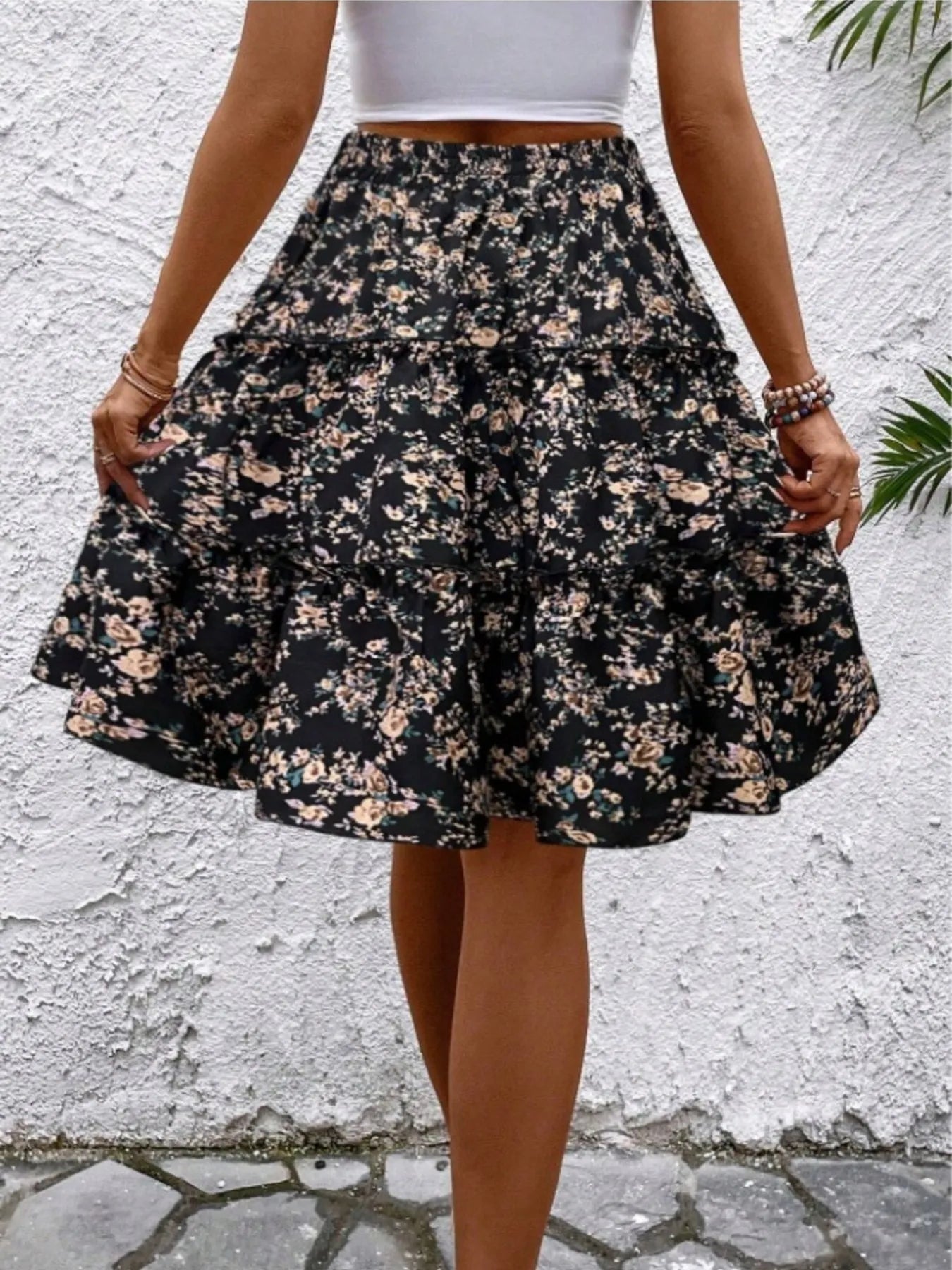 Floral Print Midi Skirt - cas7m