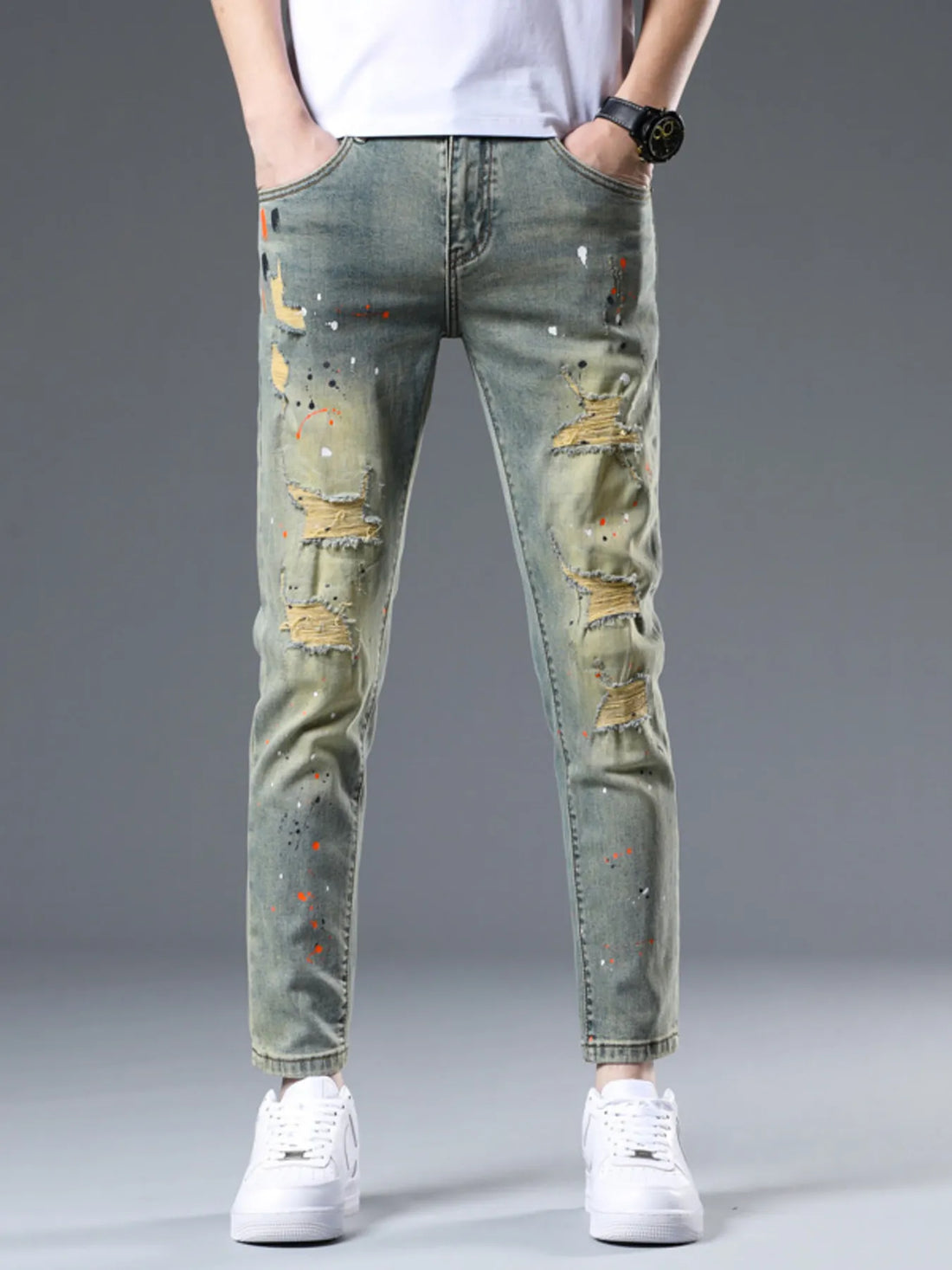 Men's Distressed Slim Fit Jeans - cas7m