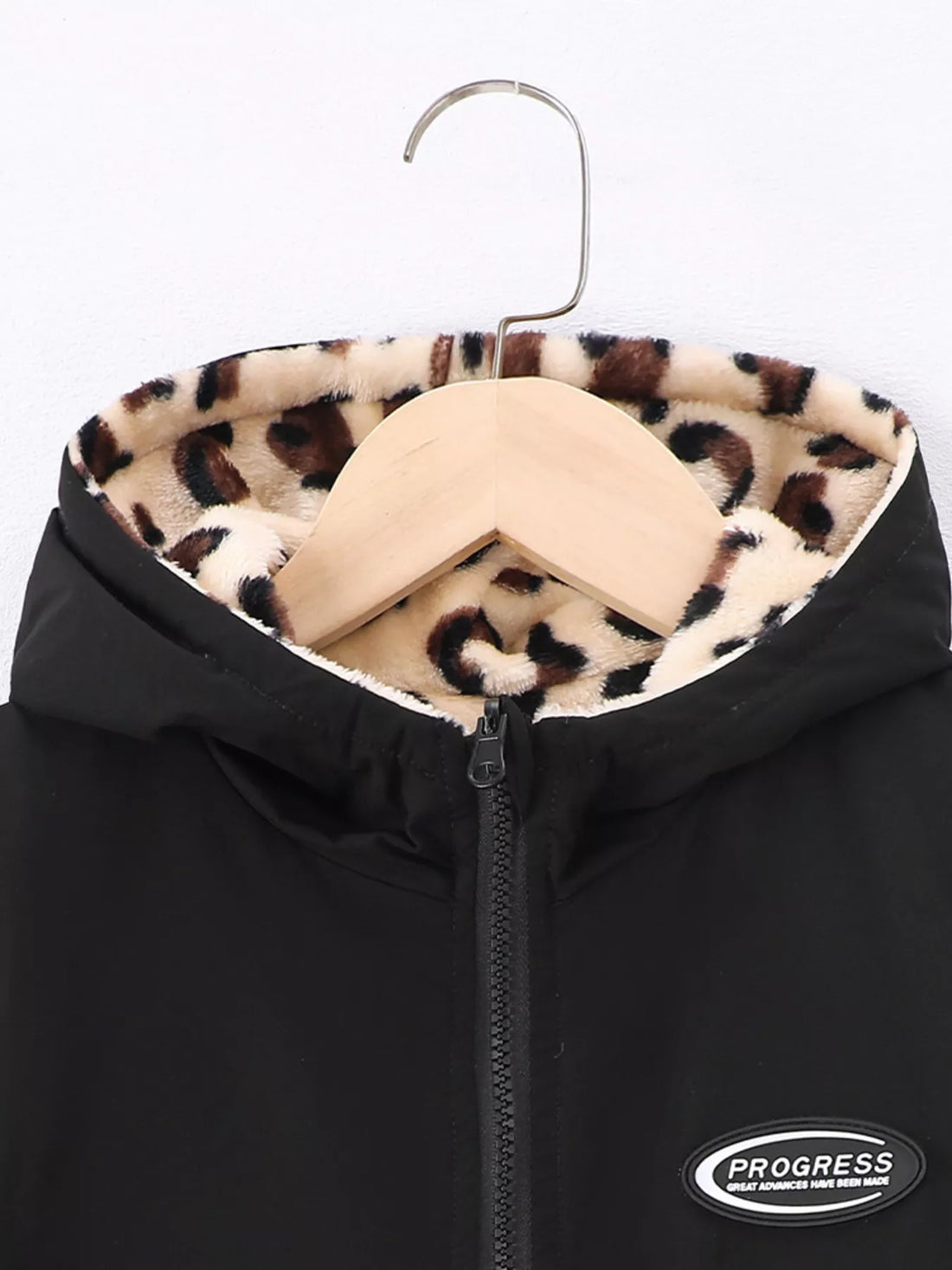 Children's Hooded Leopard Lined Warm Jacket - cas7m
