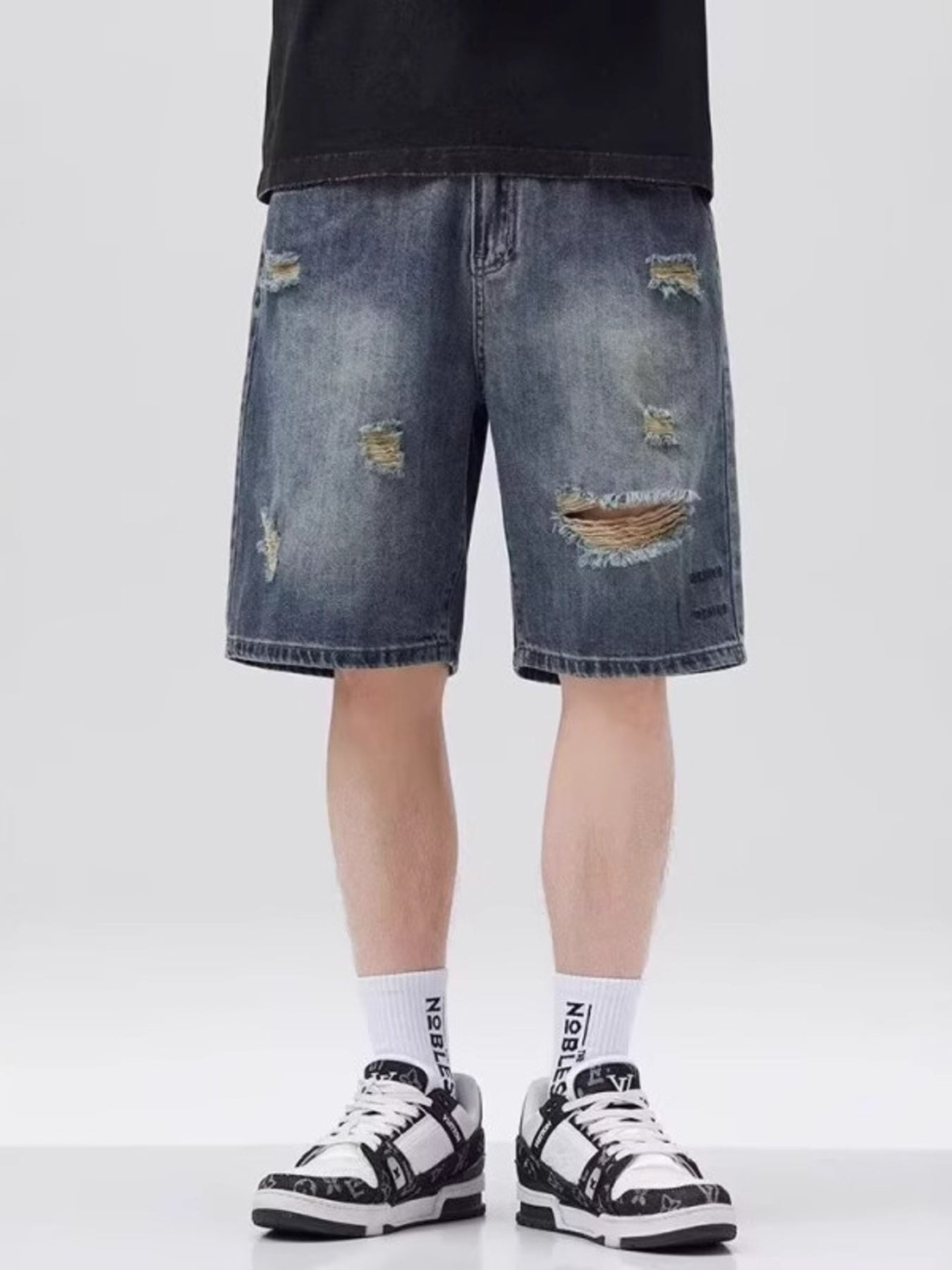 Men's Plus Size Distressed Denim Shorts - cas7m
