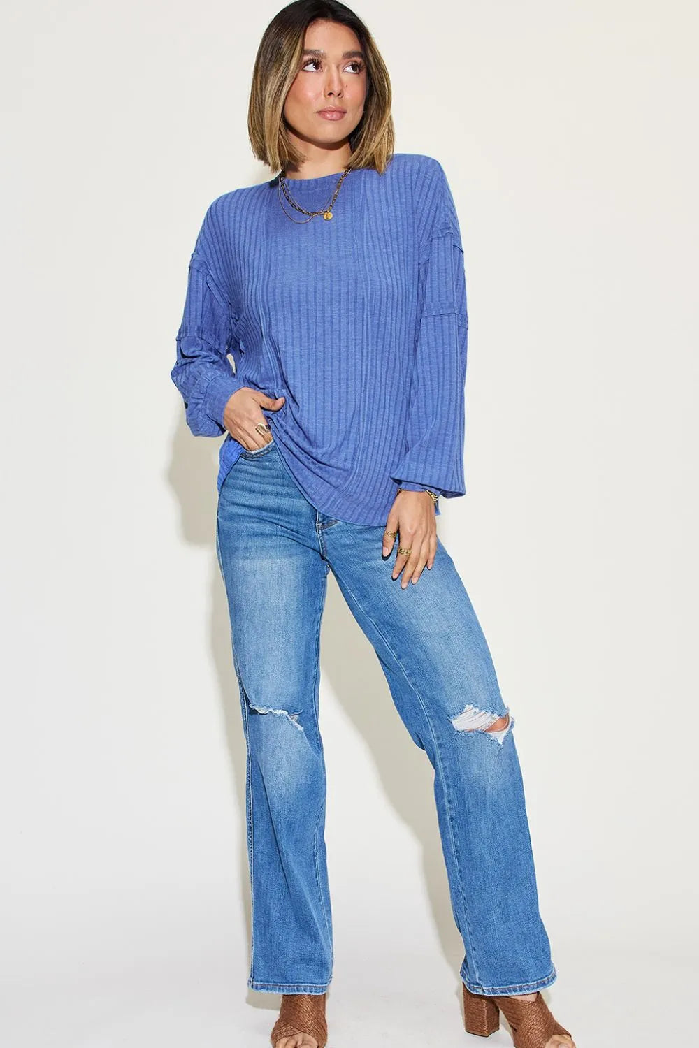 Basic Bae Full Size Ribbed Round Neck Long Sleeve T-Shirt - cas7m