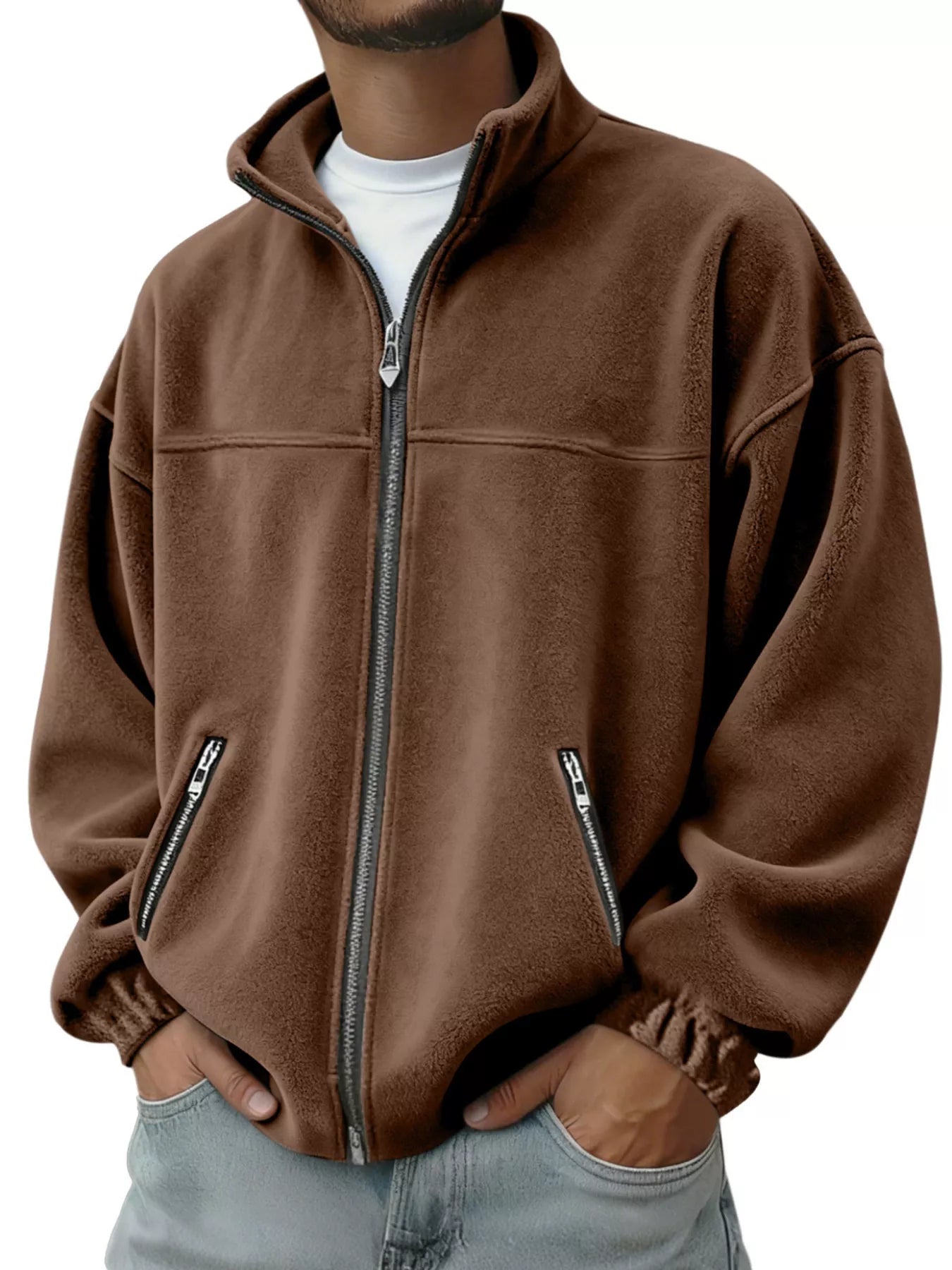 Men's Full Size Zip Up Long Sleeve Outerwear Plus Size - cas7m