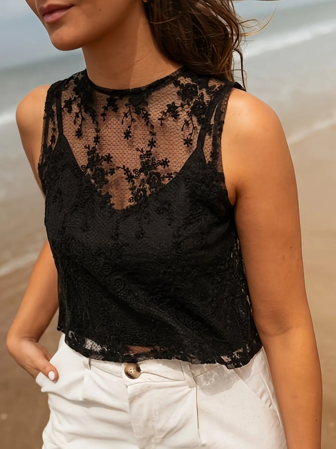 Lace Tie Back Tank - cas7m