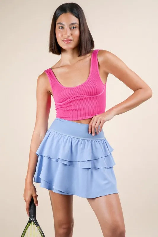 VERY J Riffled Tiered Layers Activewear Skirt with Shorts - cas7m