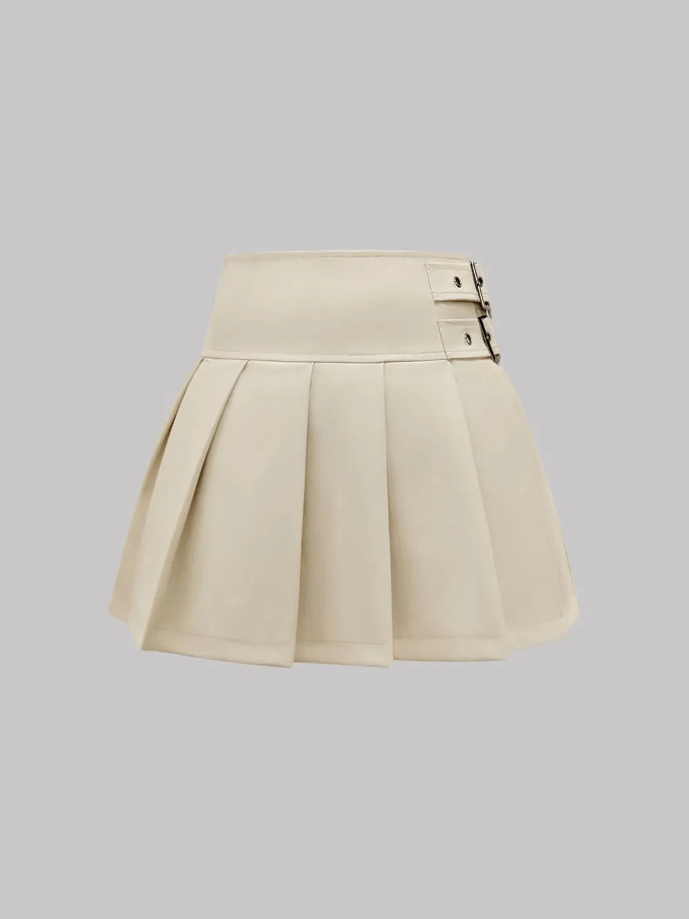 Buckle Decor Pleated Mini Skirt - cas7m