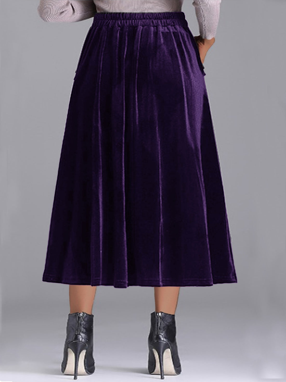 Plus Size Elegant Velvet A-Line Midi Skirt - cas7m