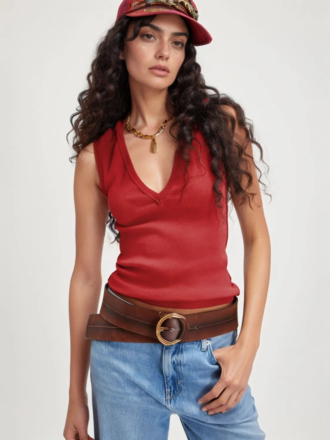 Solid V-Neck Tank - cas7m