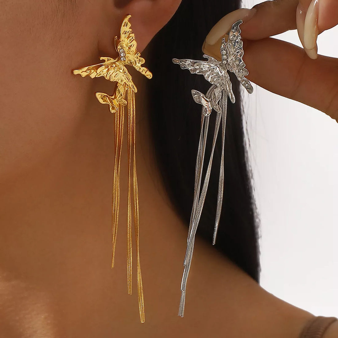 Butterfly Fringe Dangle Earrings - cas7m