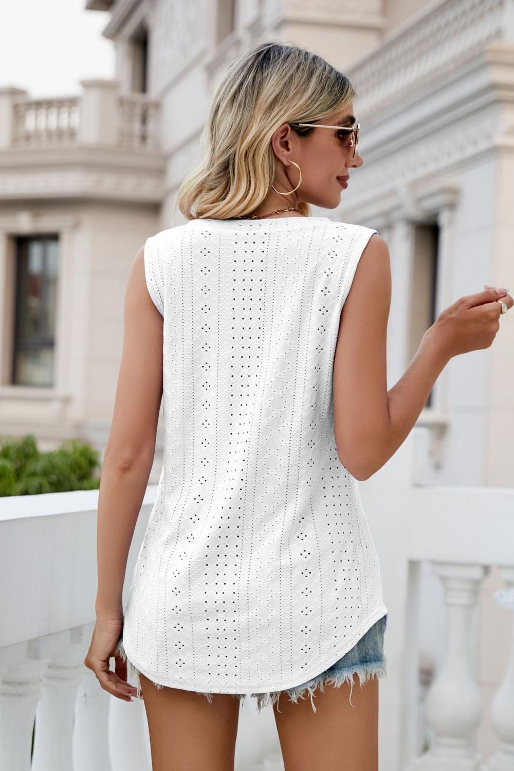 Eyelet V-Neck Tank - cas7m