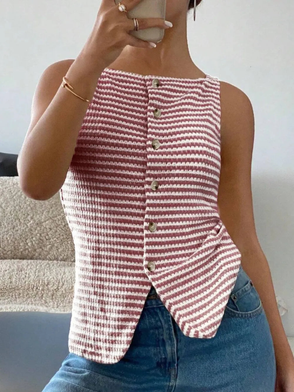Button Down Striped Tank - cas7m