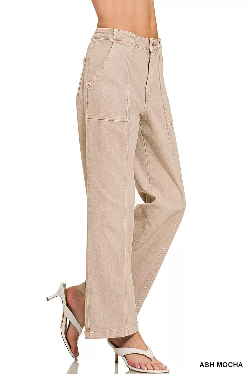 Zenana Straight Leg Utility Pocket Jeans - cas7m