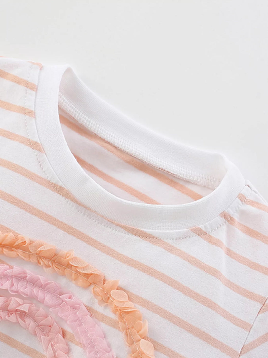 Children's Rainbow Striped Ruffle Trim Tee and Shorts Set - cas7m