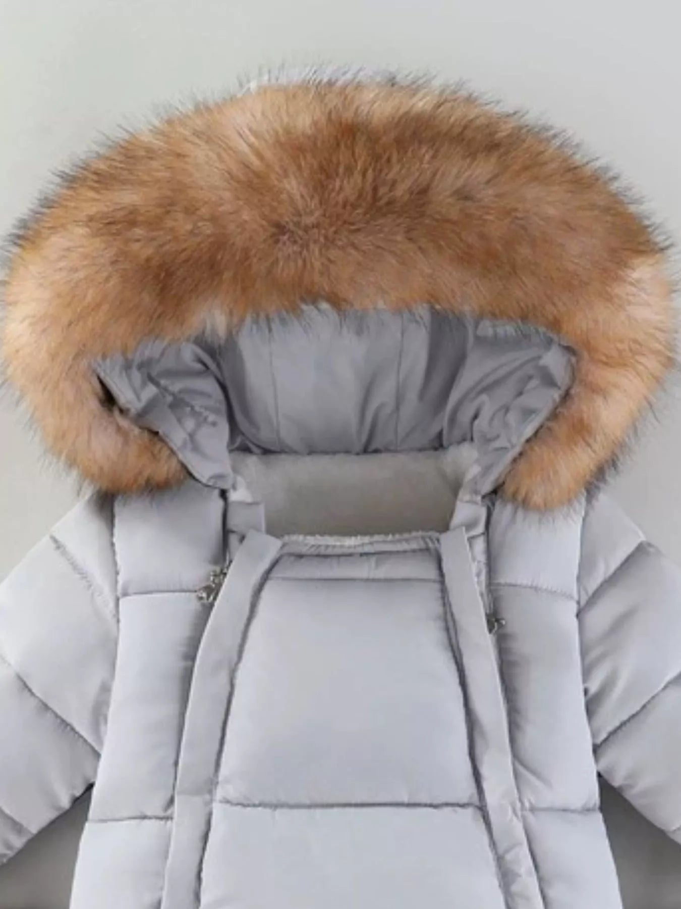 Children's Warm Padded One-Piece Snowsuit with Fur Hood - cas7m