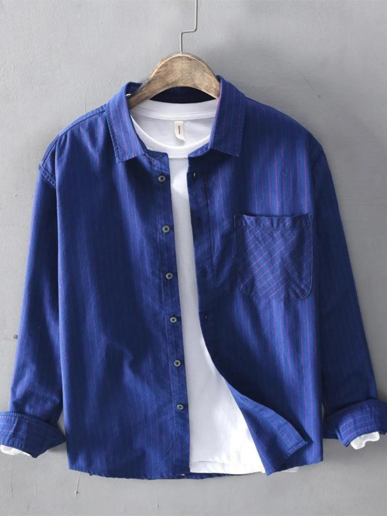 Men's Plus Size Button Up Long Sleeve Shirt - cas7m