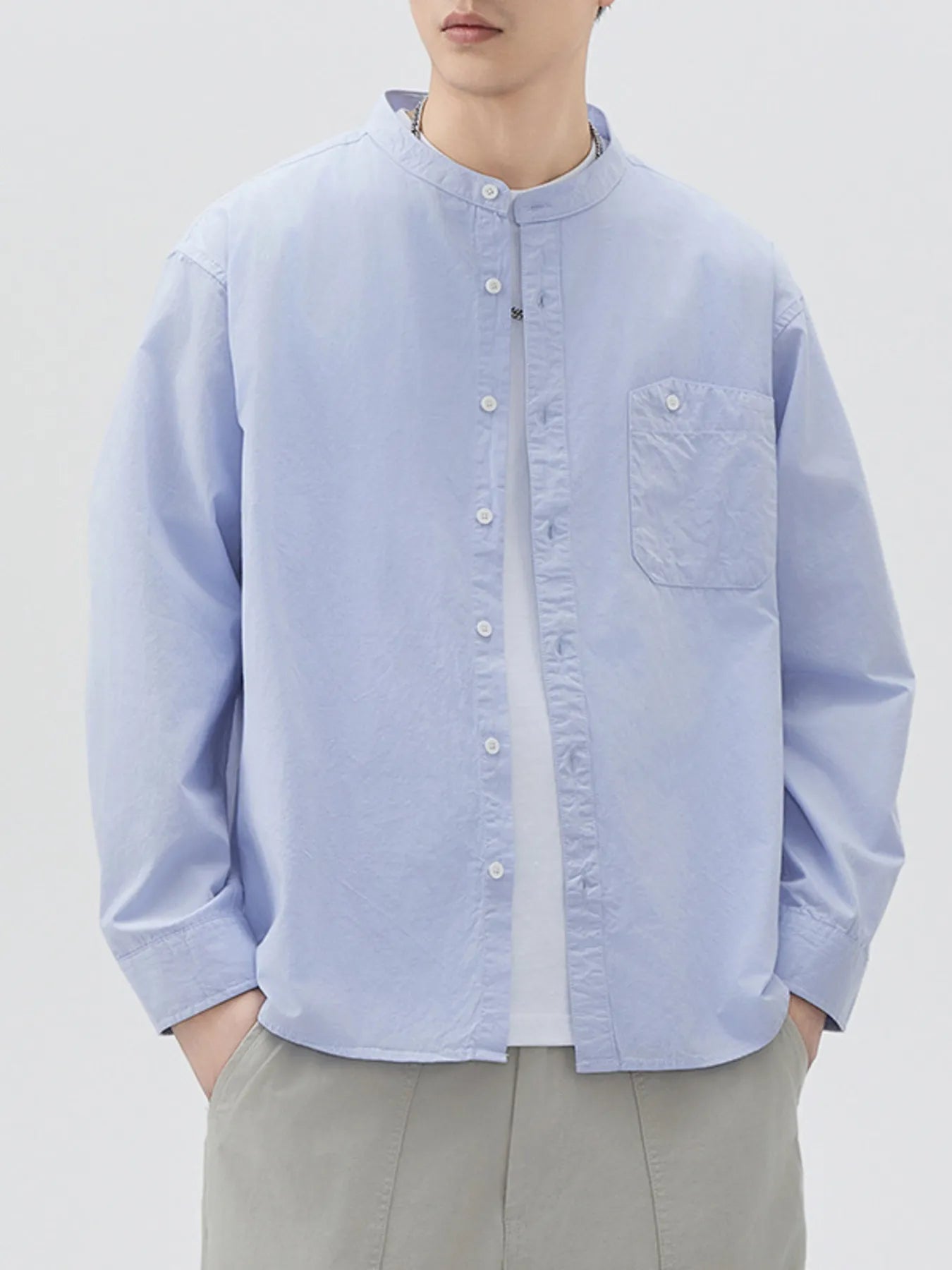 Men's Plus Size Button Up Long Sleeve Shirt - cas7m