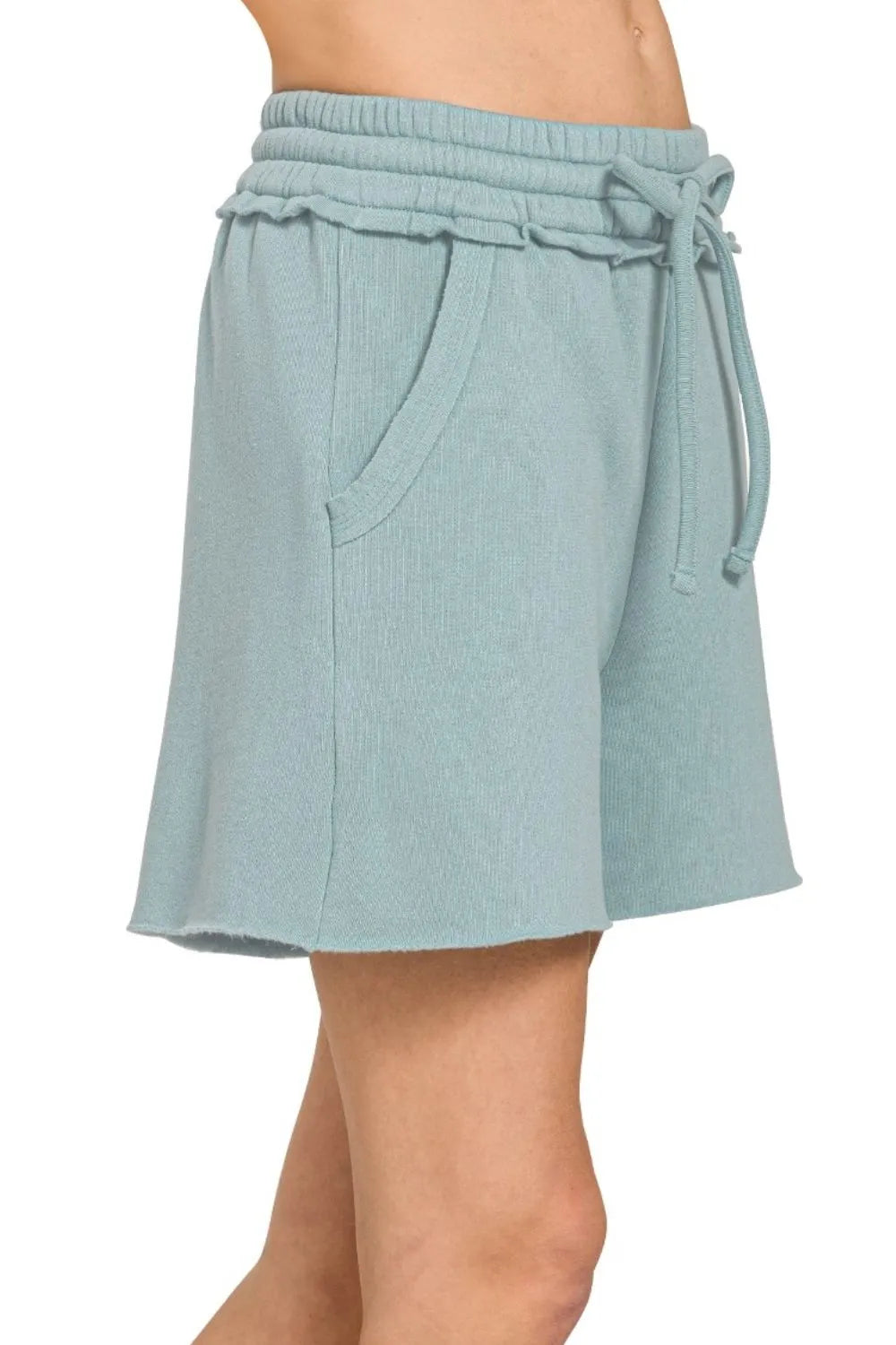 Zenana Fleece Raw Hem Shorts With Draw String - cas7m