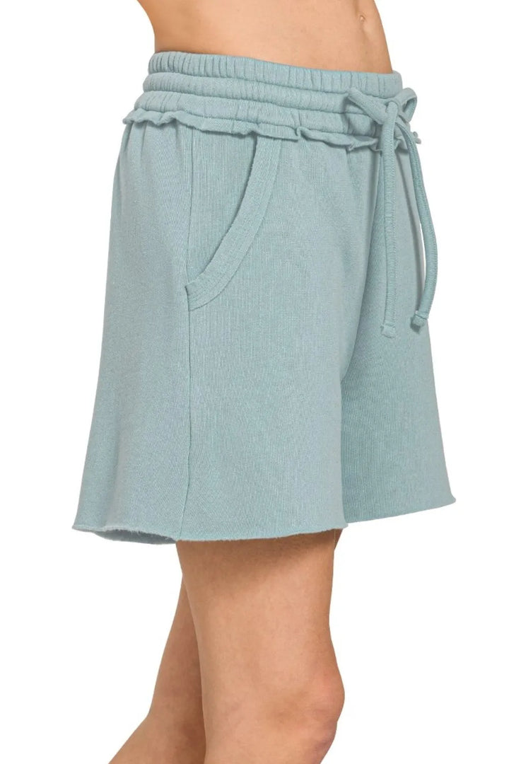 Zenana Fleece Raw Hem Shorts With Draw String - cas7m