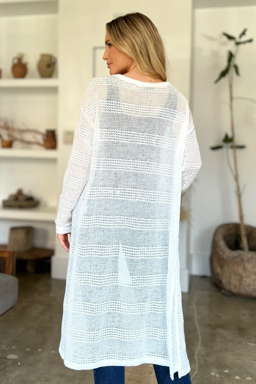 Double Take Full Size Open Front Longline Cardigan - cas7m