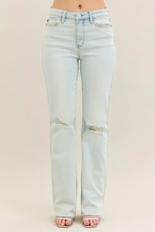 Judy Blue Full Size Destroy & Fray Hem Bootcut Jeans Plus Size - cas7m