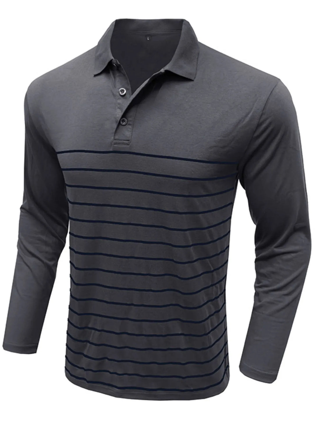 Men's Striped Long Sleeve Polo Shirt - cas7m