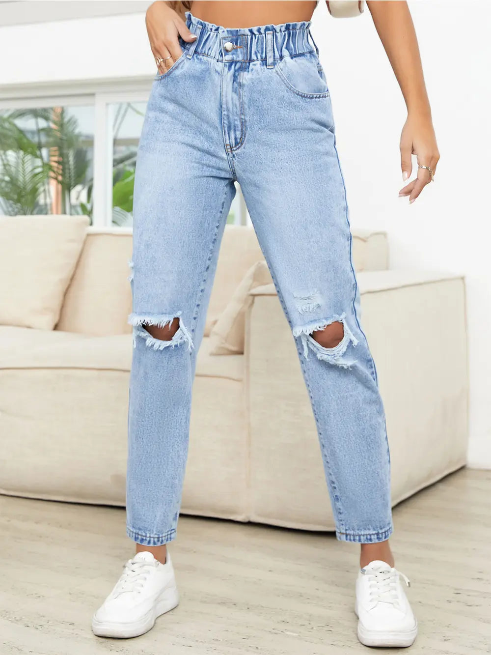 Distressed High Waist Jeans - cas7m
