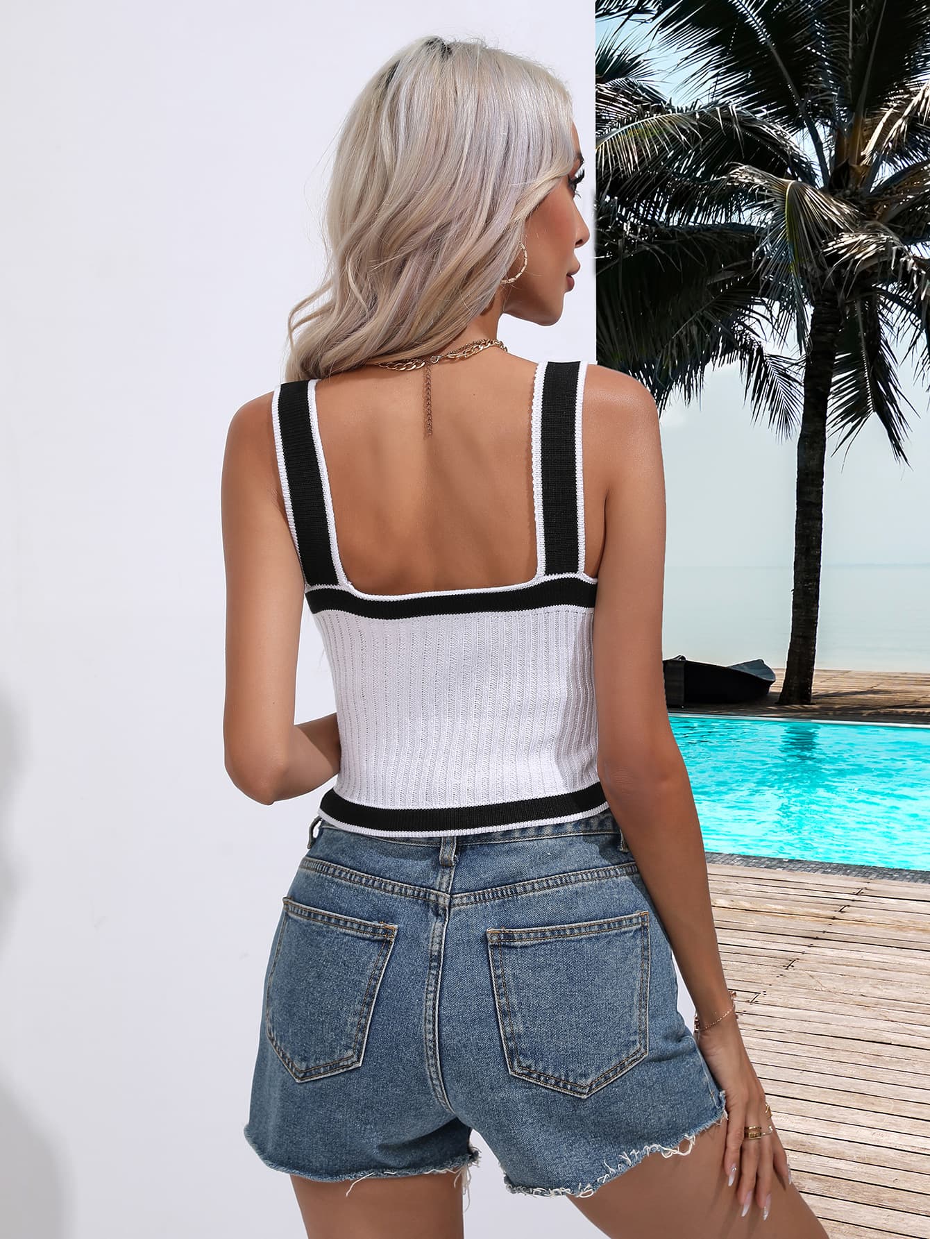 Contrast Crisscross Knit Tank - cas7m