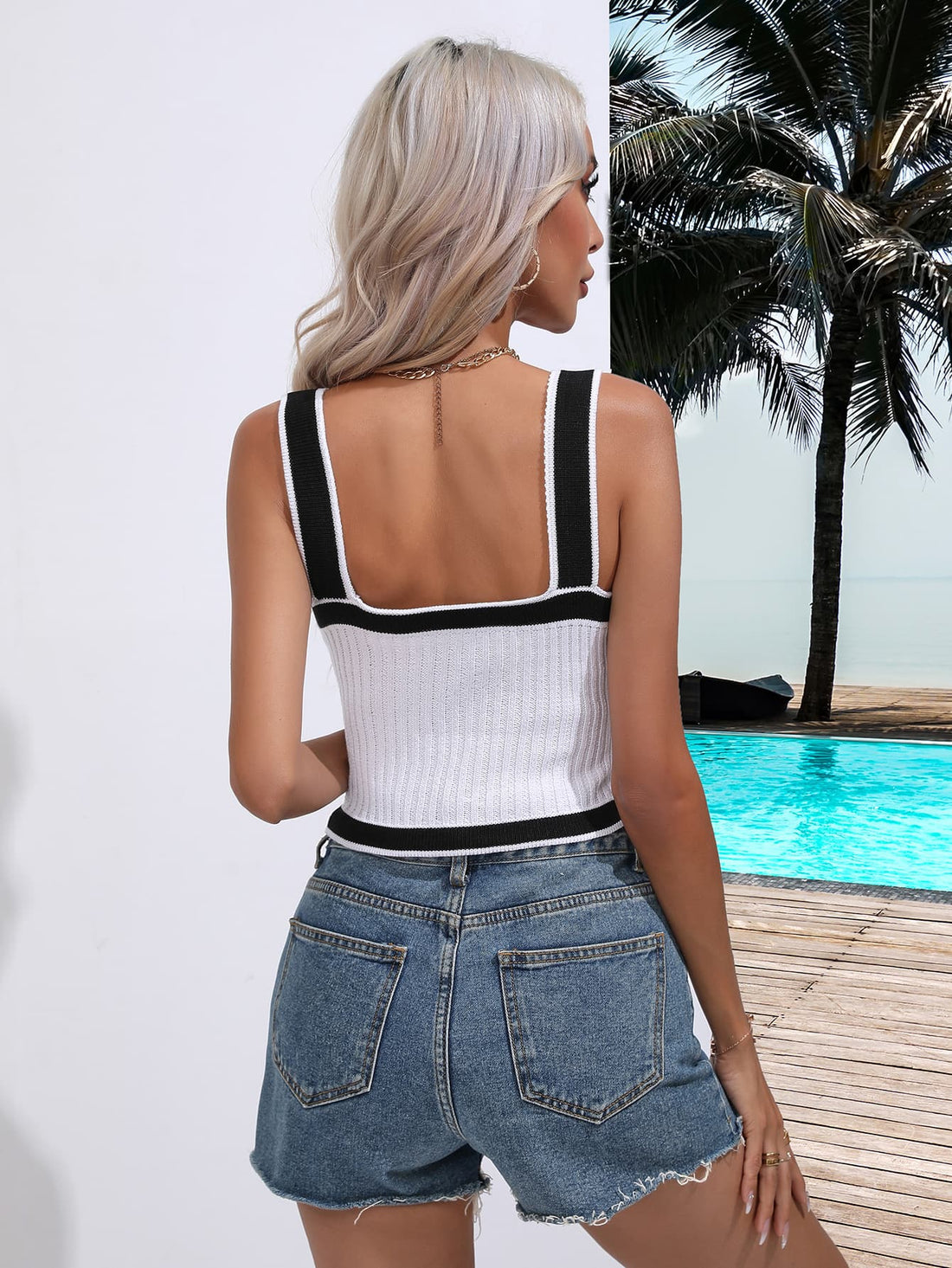 Contrast Crisscross Knit Tank - cas7m