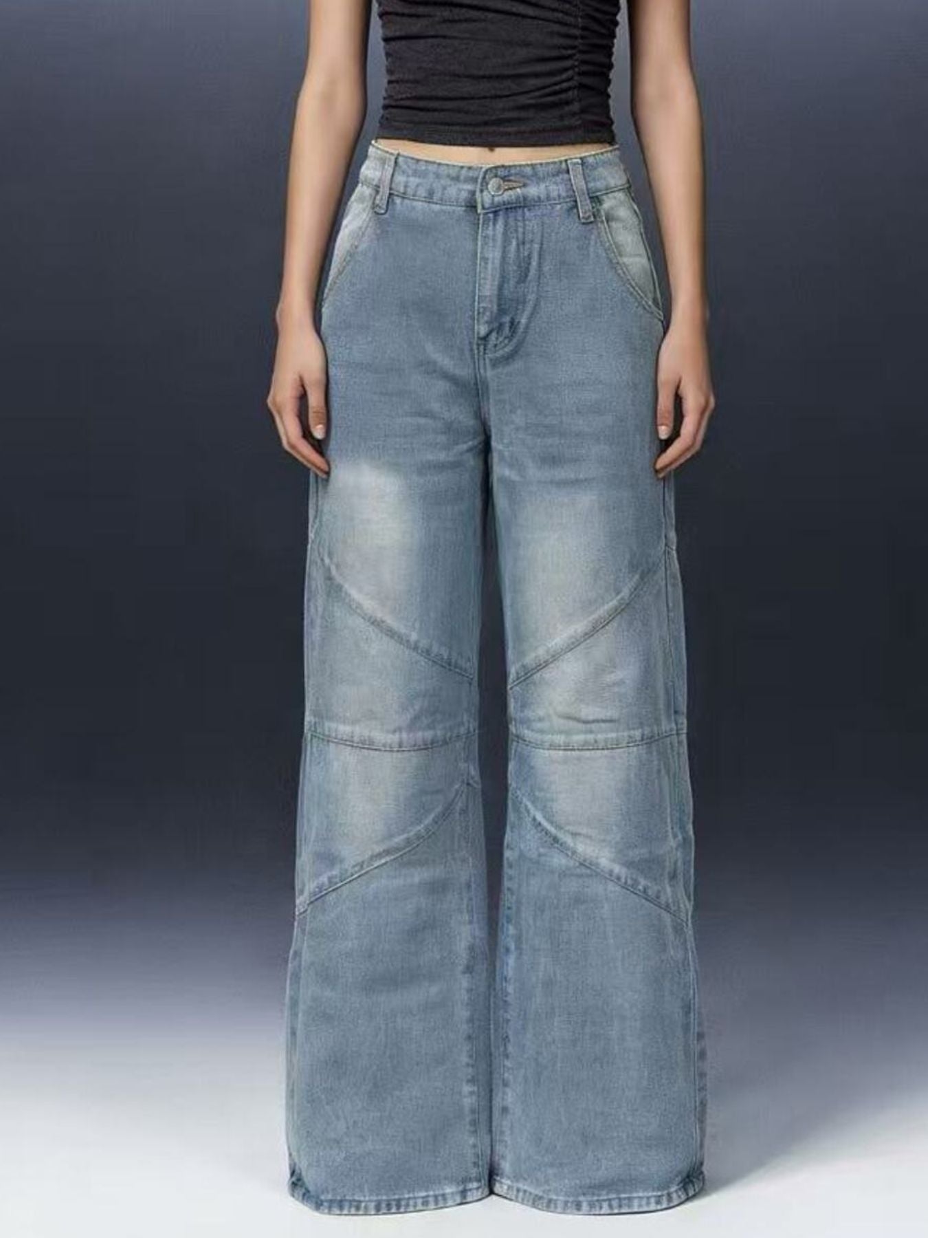 Vintage Wash Wide Leg Jeans - cas7m