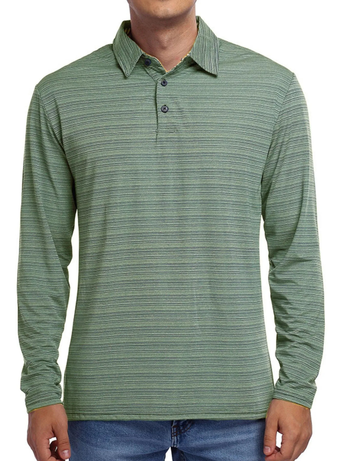 Men's Striped Long Sleeve Polo Shirt - cas7m