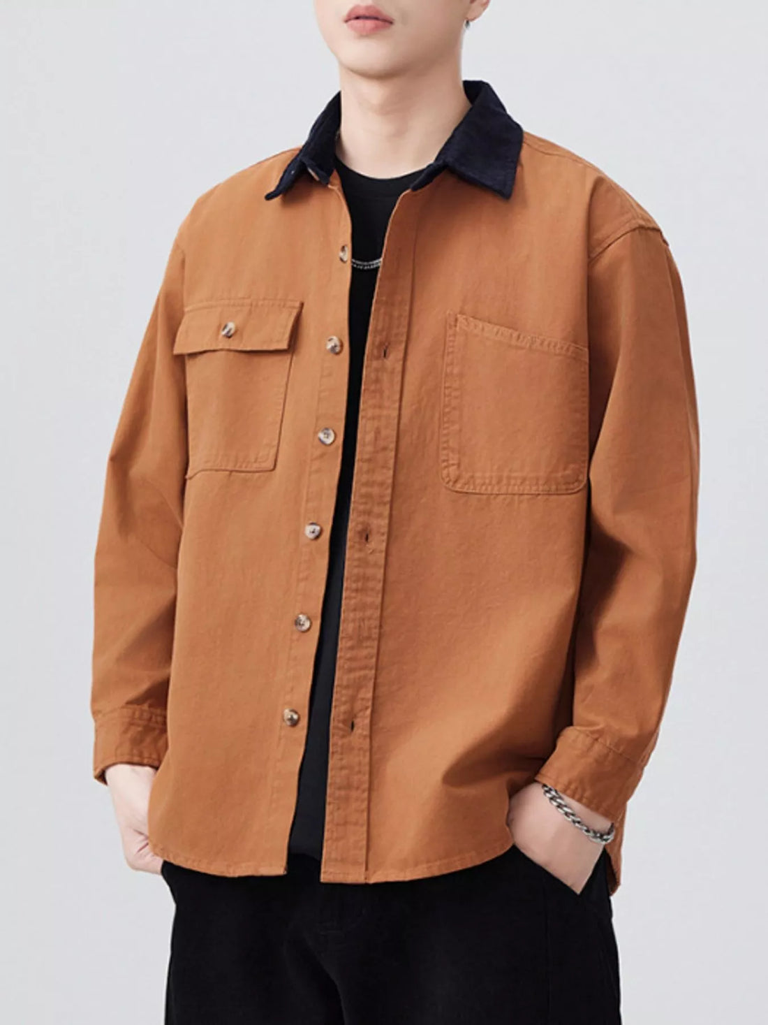 Men's Plus Size Button Up Long Sleeve Shirt - cas7m