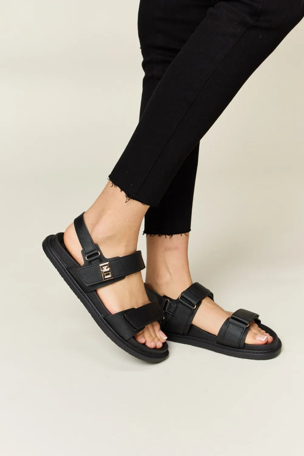 WILD DIVA Velcro Double Strap Slingback Sandals - cas7m