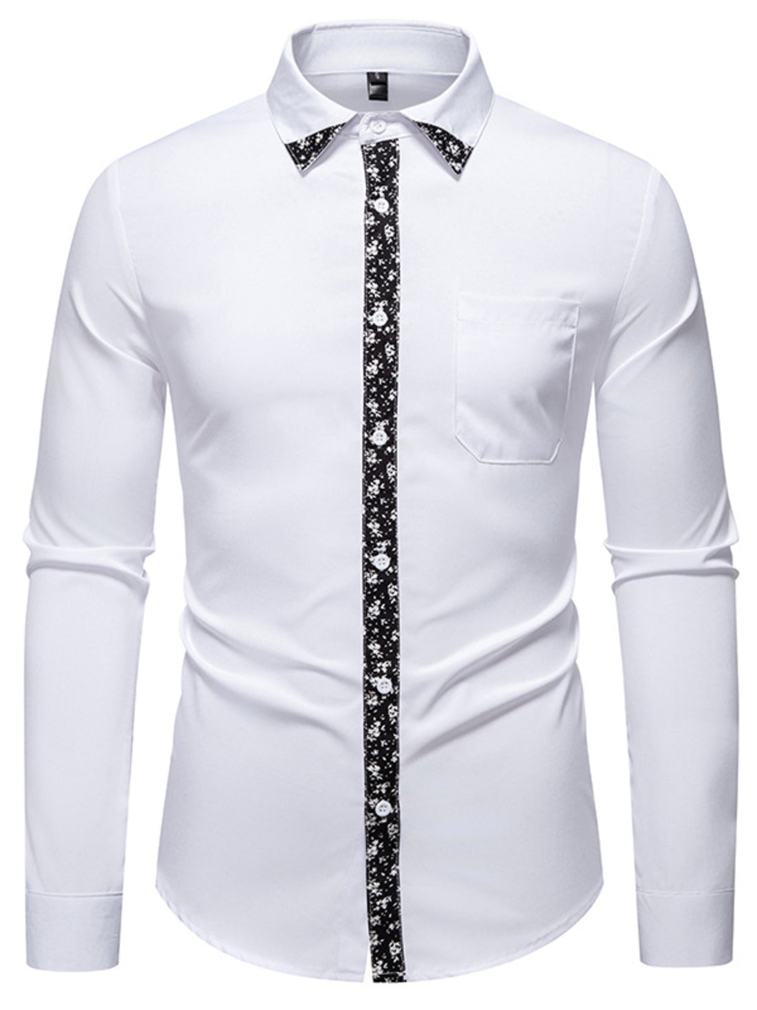 Men's Floral Trim Slim Fit Long Sleeve Shirt - cas7m