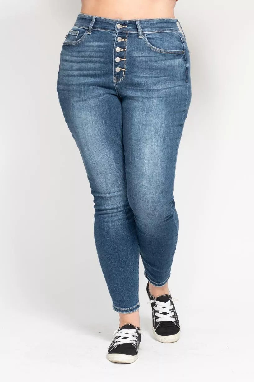 Judy Blue Full Size High Rise Button Fly Skinny Jeans Plus Size - cas7m
