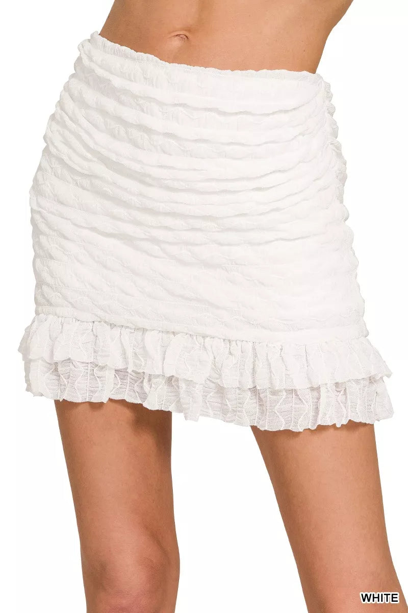 Zenana Ruched Mini Skirt with Built in Shorts - cas7m