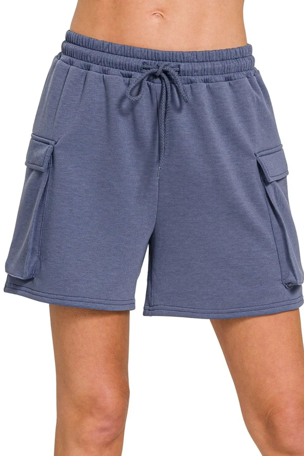 Zenana Scuba Thigh Pocket Shorts - cas7m