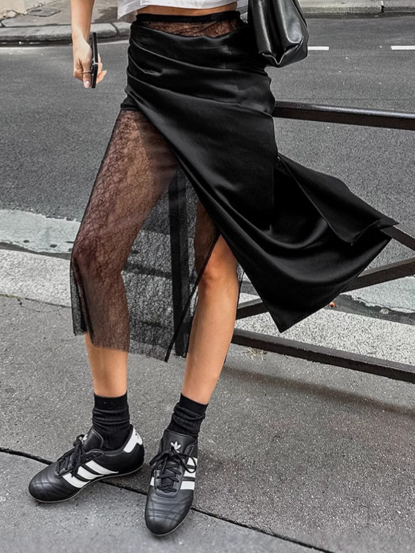 Lace Panel Midi Skirt - cas7m