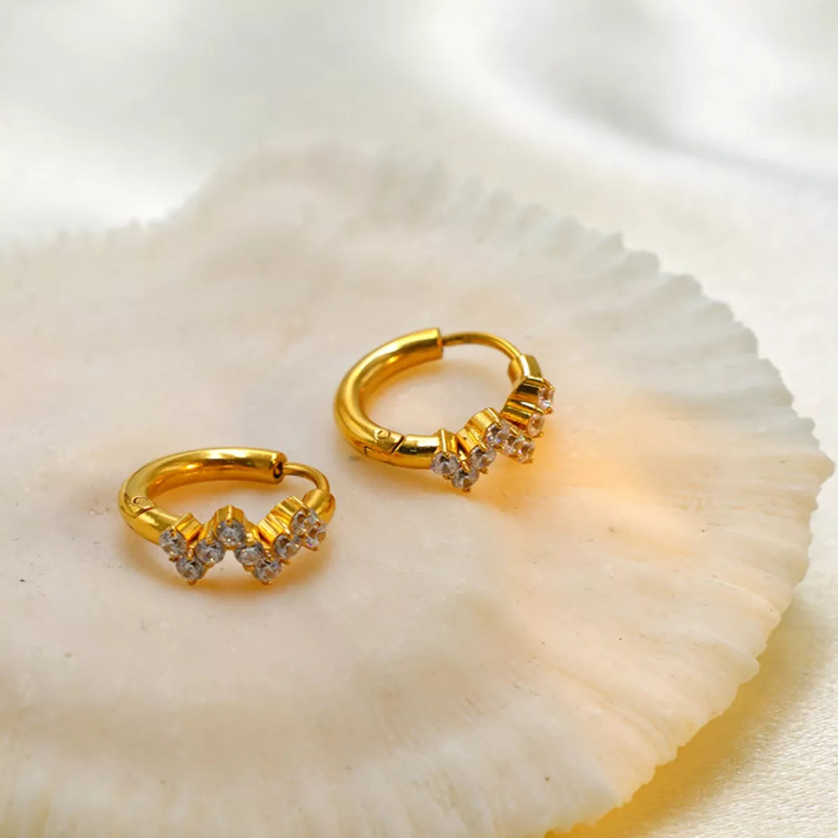Stainless Steel Zircon Hoop Earrings - cas7m
