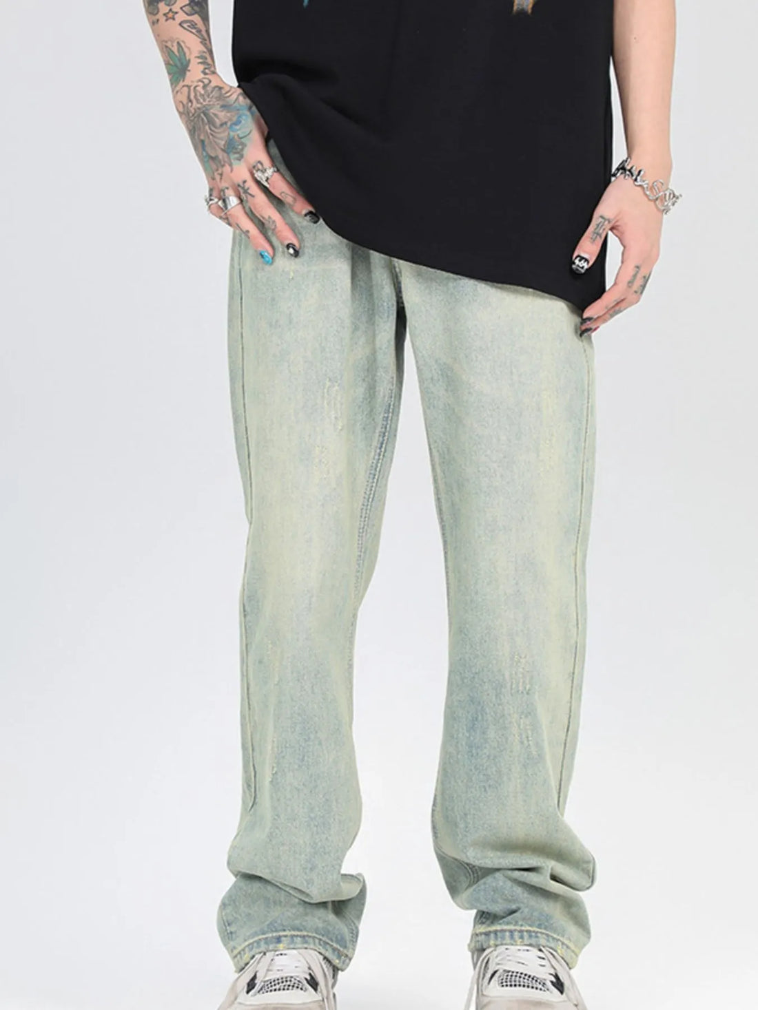 Men's Washed Straight Leg Jeans - cas7m