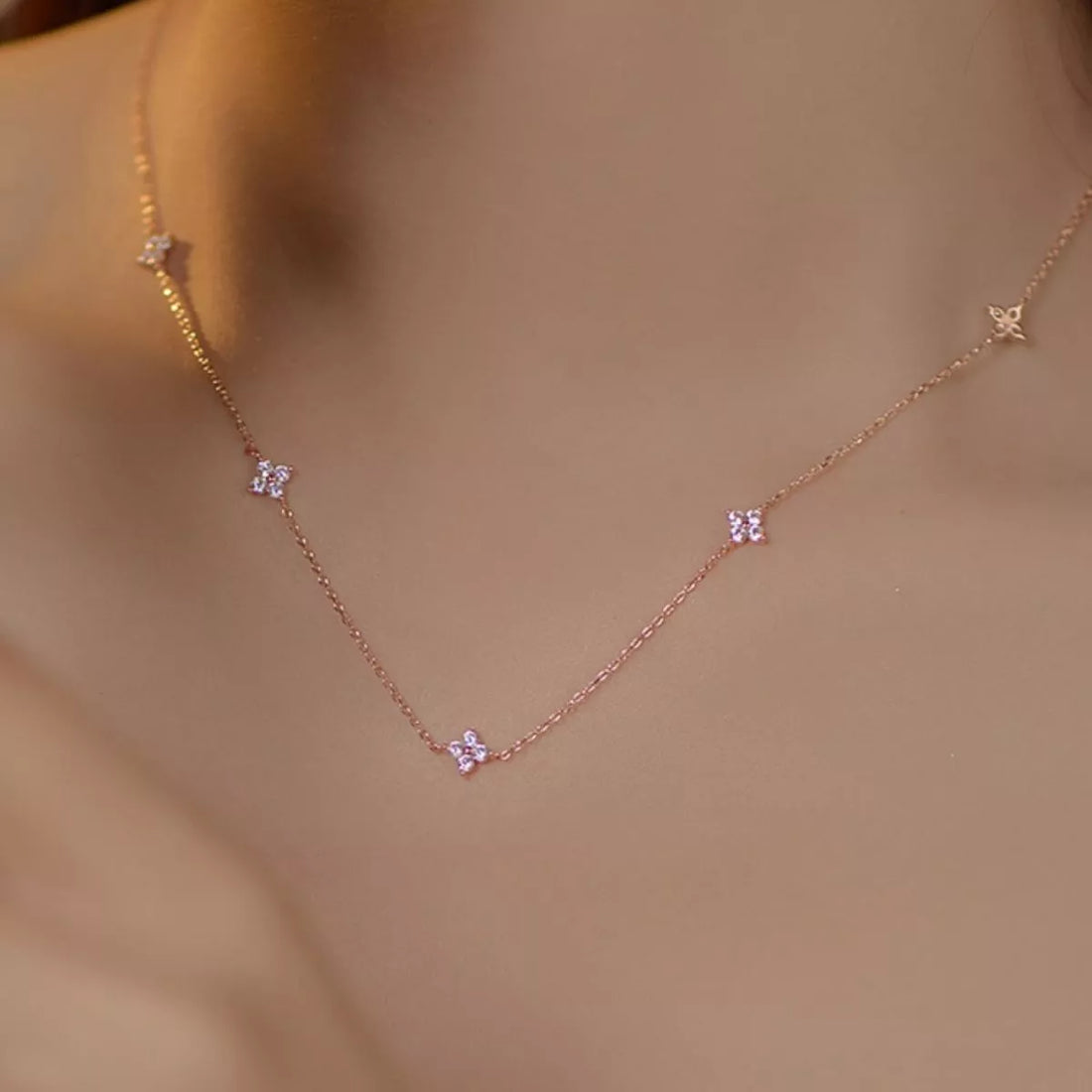 925 Sterling Silver Clover Charm Necklace - cas7m