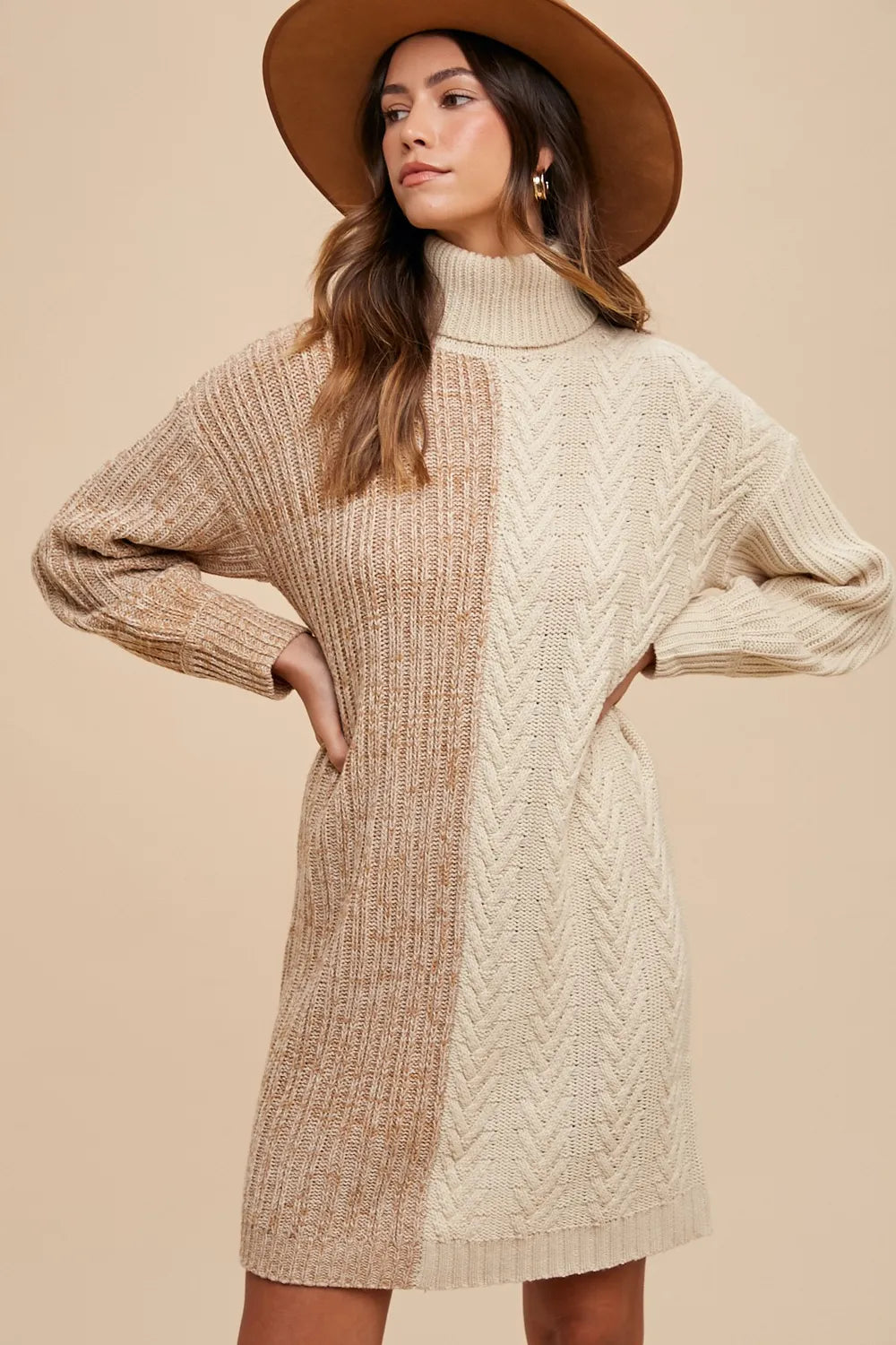 Annie Wear Color Block Turtleneck Sweater Dress - cas7m