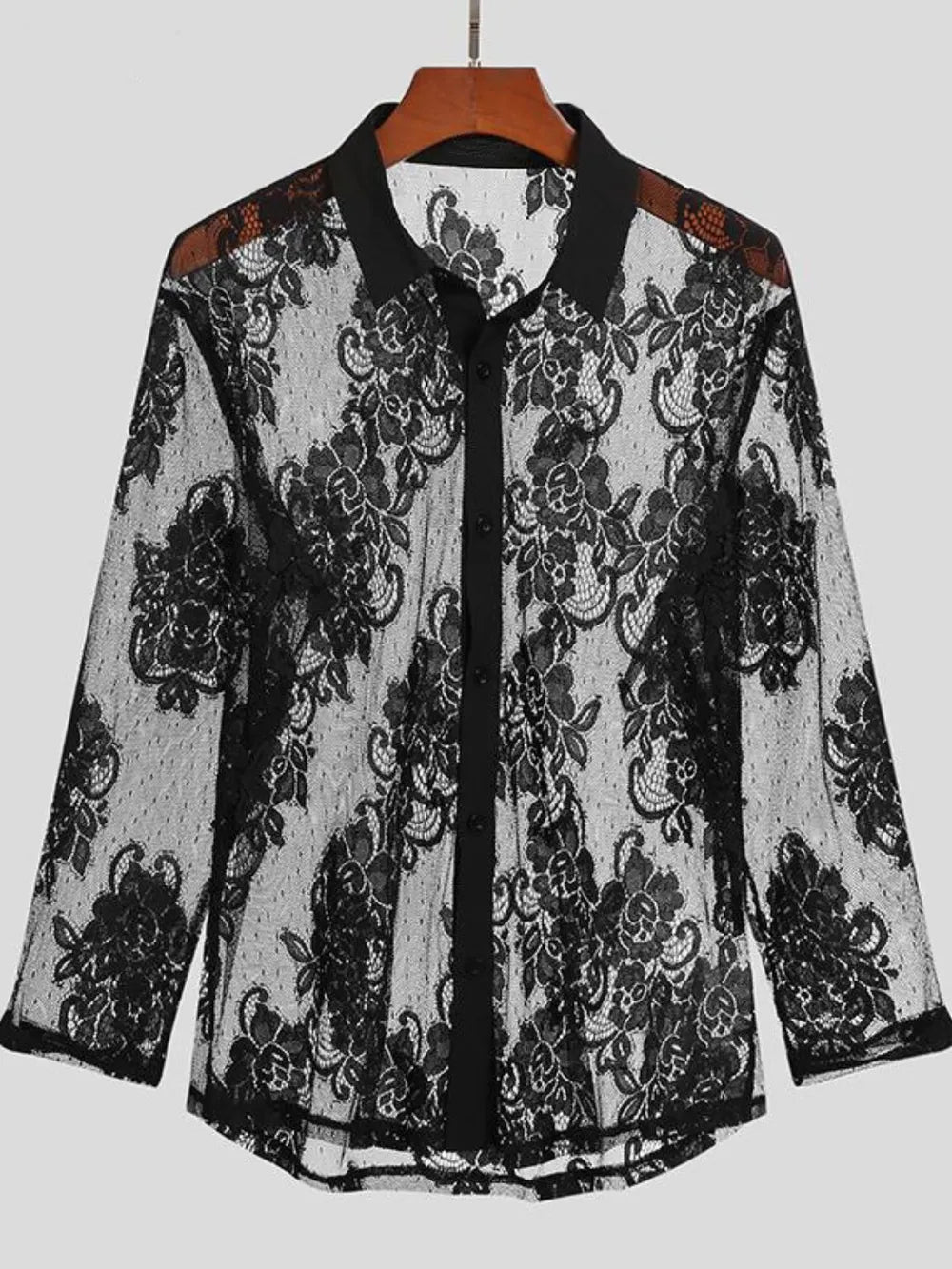 Men's Lace Button Down Long Sleeve Shirt - cas7m